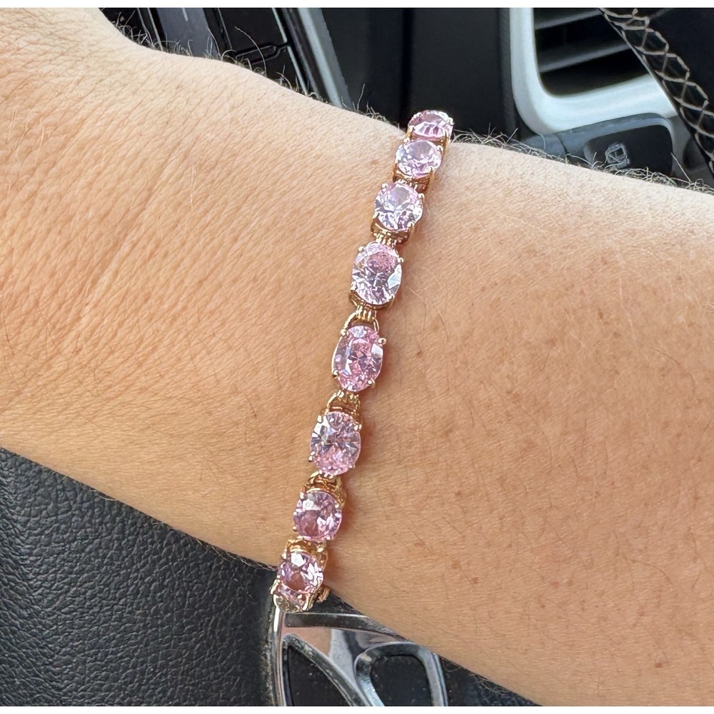 Vtg 70s/80s 10K Yellow Gold & Pink Sapphire Tennis Bracelet 12g Vibrant Cleaned